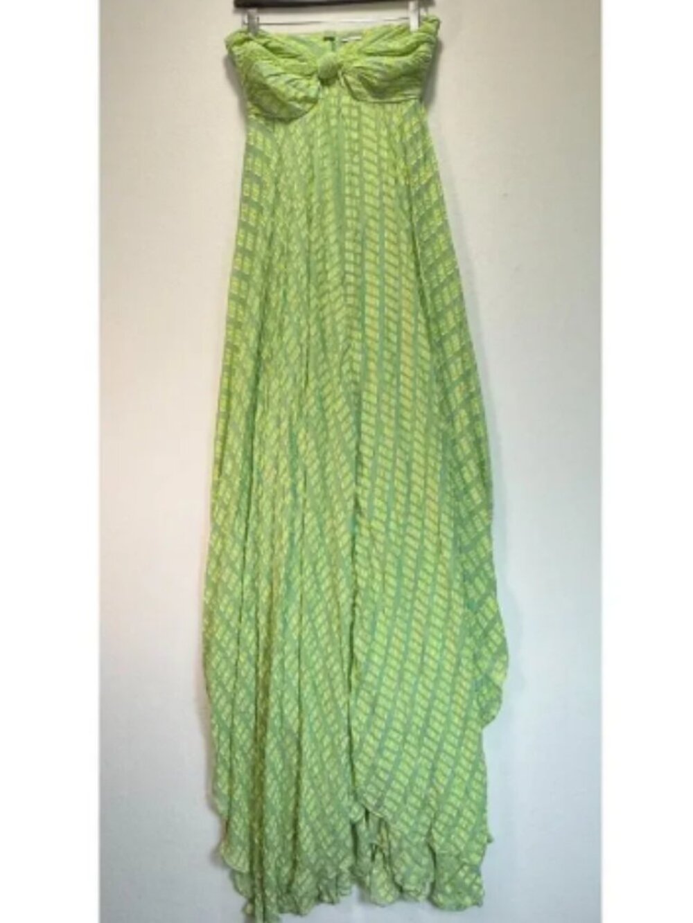 Alexis Elea Dress Gown Green Abstract Verde Textured Tiered Flowy - Picture 4 of 12